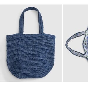 Johnnie O Paper Crotchet Tote Floral Lining Navy Blue NEW